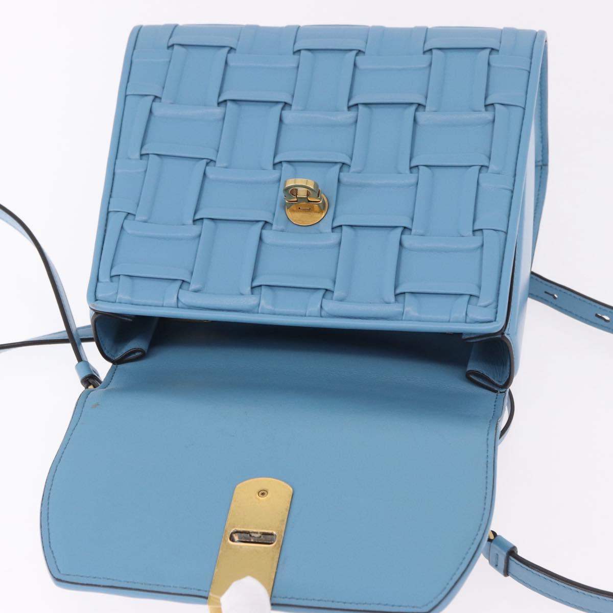 Salvatore Ferragamo Gancini Hand Bag Leather 2way Light Blue Gold Auth 184558