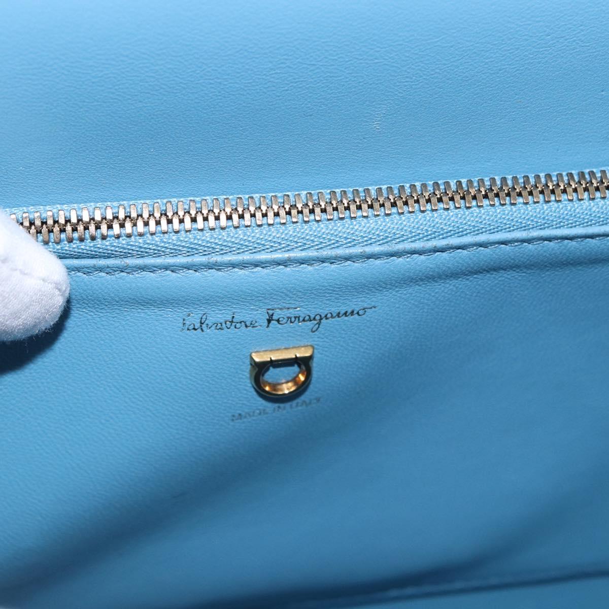 Salvatore Ferragamo Gancini Hand Bag Leather 2way Light Blue Gold Auth 184558