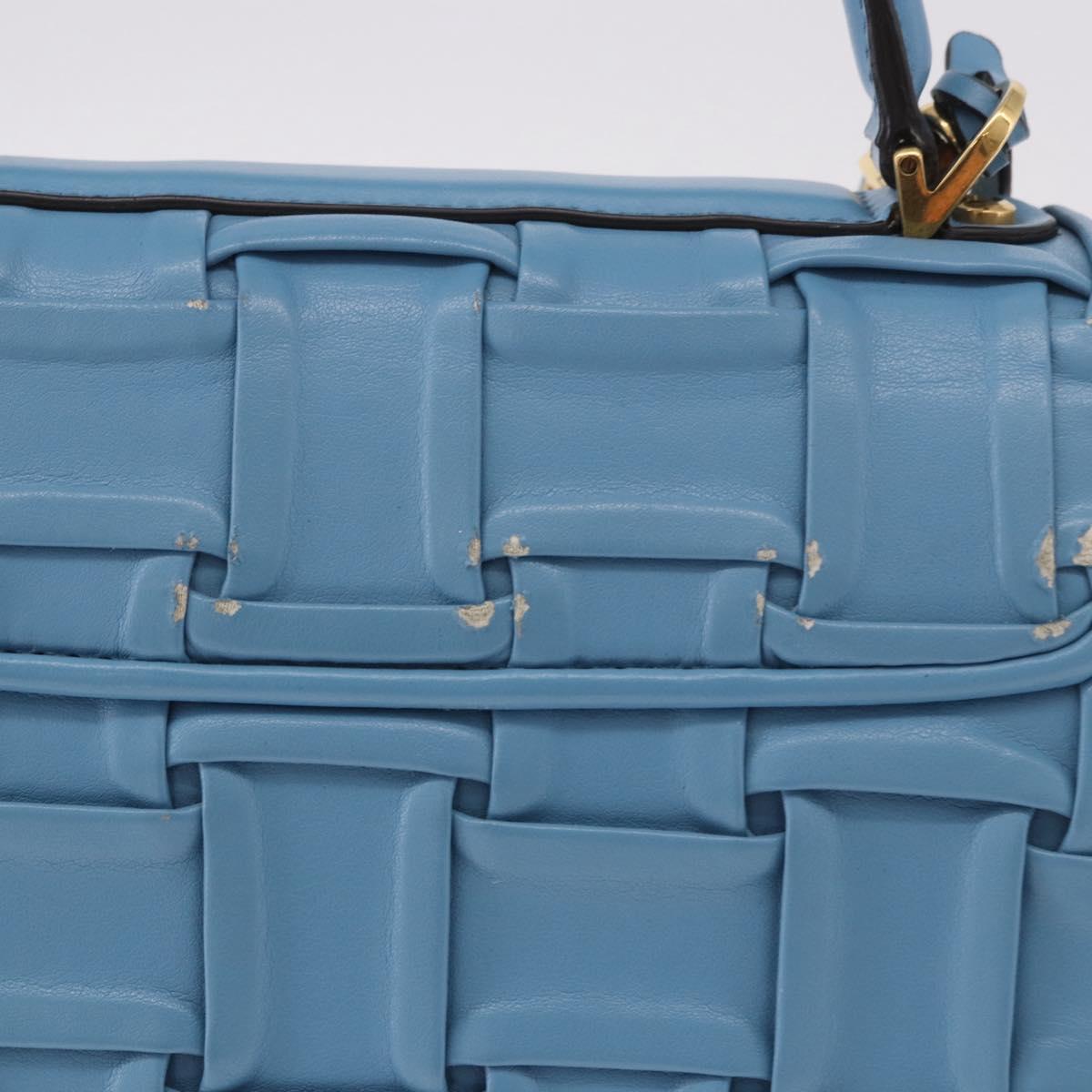 Salvatore Ferragamo Gancini Hand Bag Leather 2way Light Blue Gold Auth 184558