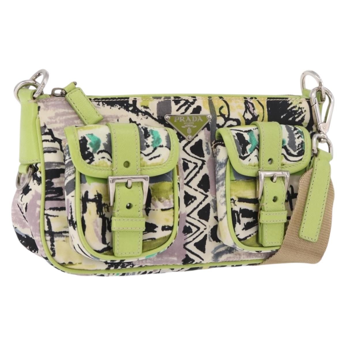 PRADA Shoulder Bag Nylon Green Silver Auth 184559V