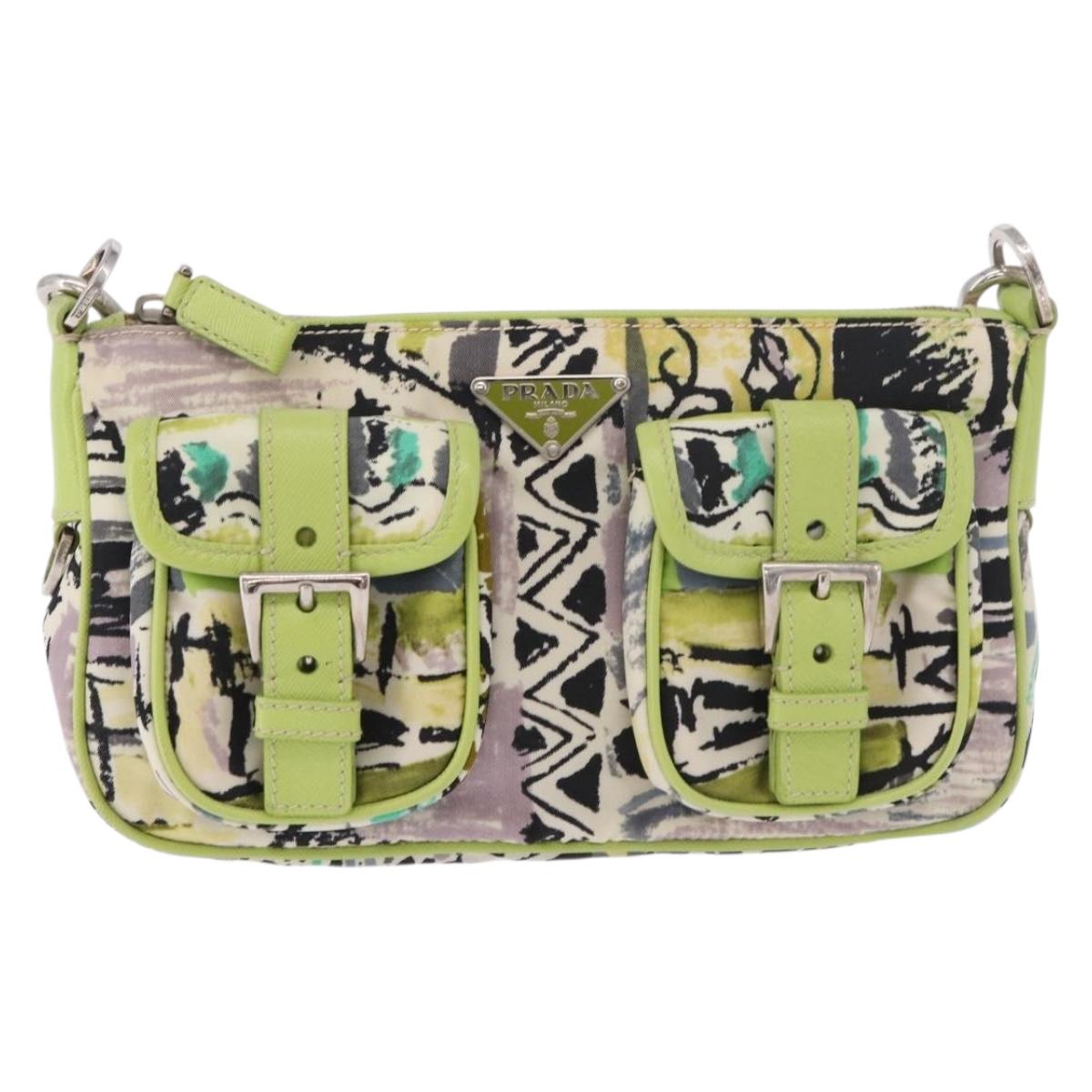 PRADA Shoulder Bag Nylon Green Silver Auth 184559V