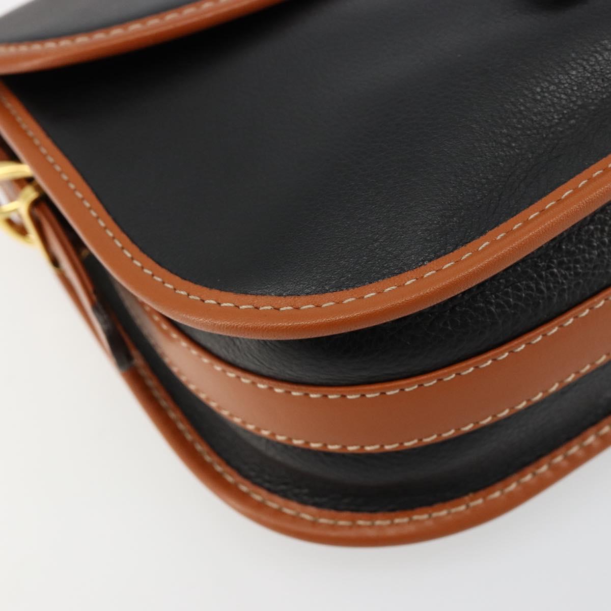 CELINE Shoulder Bag Leather Black Gold Auth 184561A