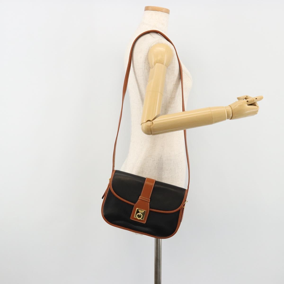 CELINE Shoulder Bag Leather Black Gold Auth 184561A