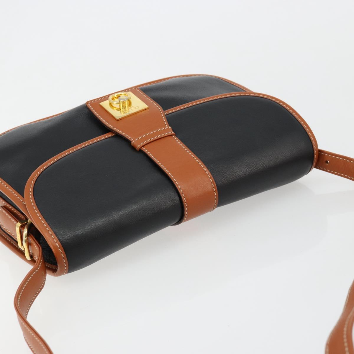 CELINE Shoulder Bag Leather Black Gold Auth 184561A