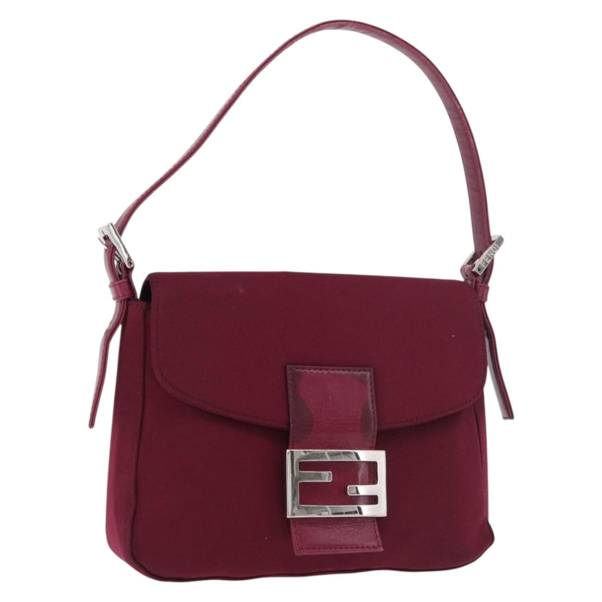FENDI Mamma Baguette Shoulder Bag Cotton Jersey Bordeaux Silver Auth 184562