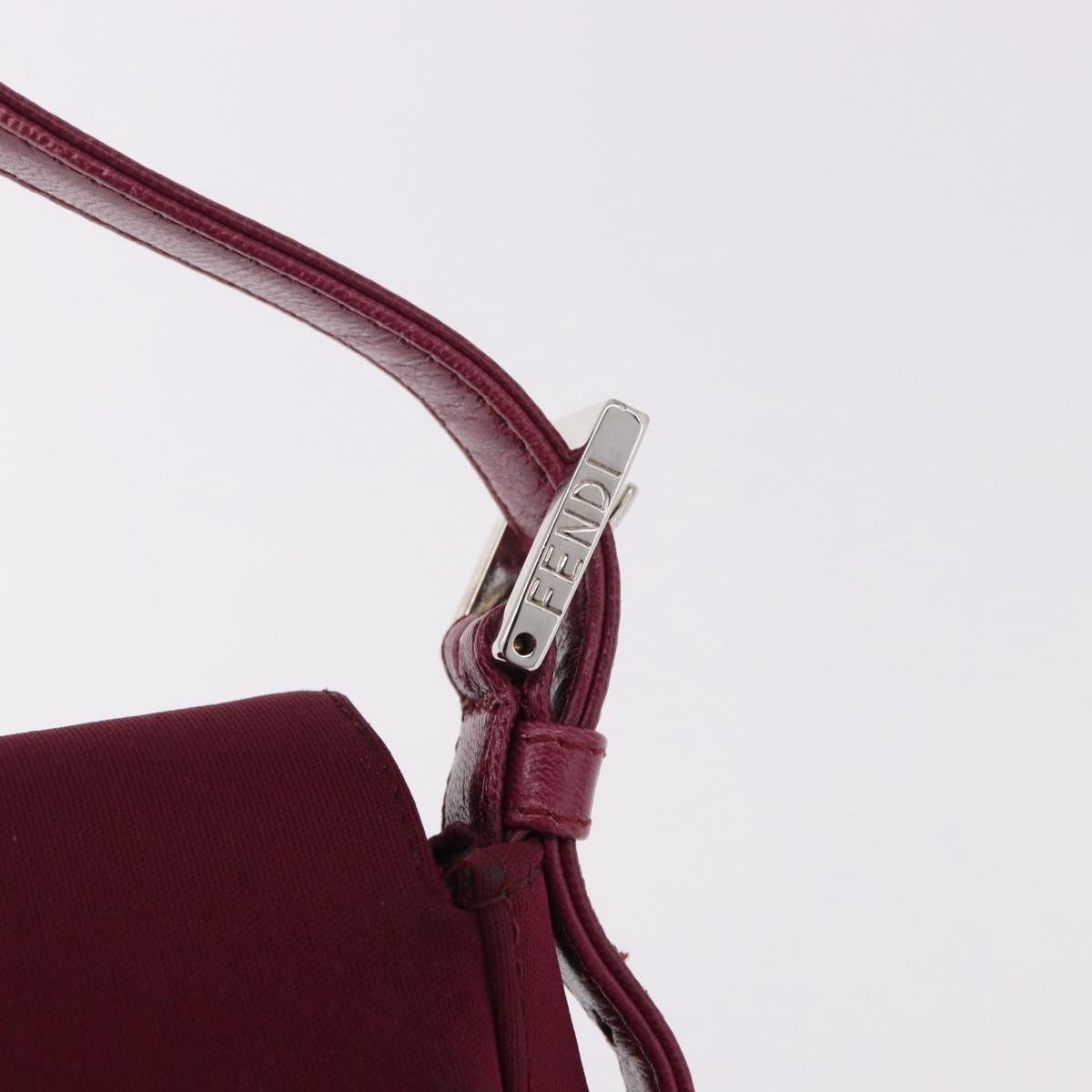 FENDI Mamma Baguette Shoulder Bag Cotton Jersey Bordeaux Silver Auth 184562