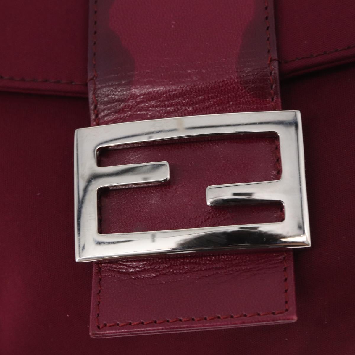 FENDI Mamma Baguette Shoulder Bag Cotton Jersey Bordeaux Silver Auth 184562