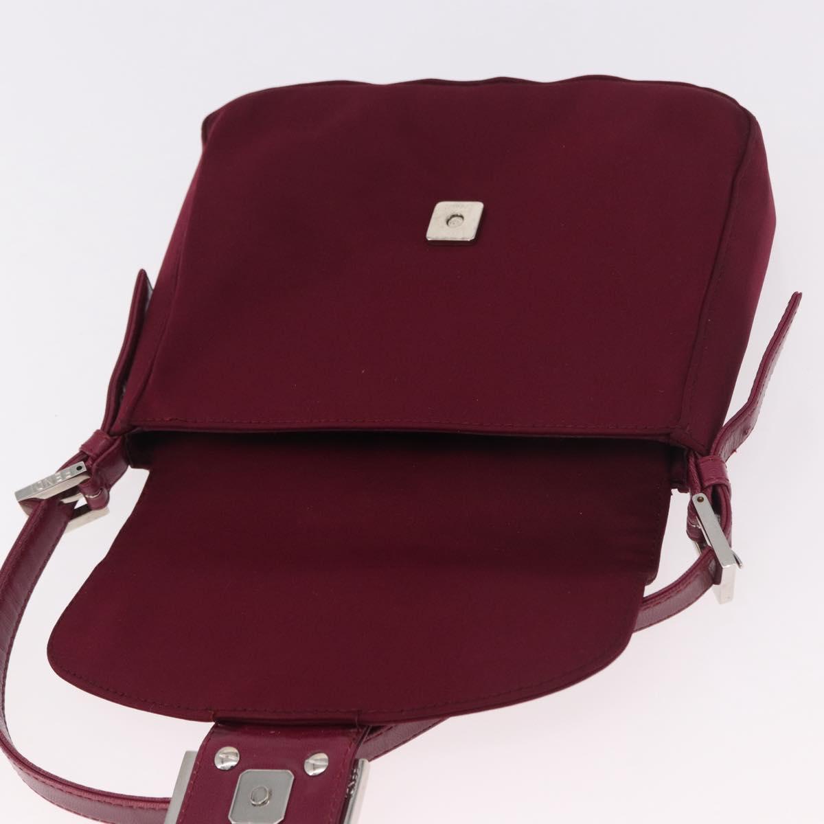 FENDI Mamma Baguette Shoulder Bag Cotton Jersey Bordeaux Silver Auth 184562