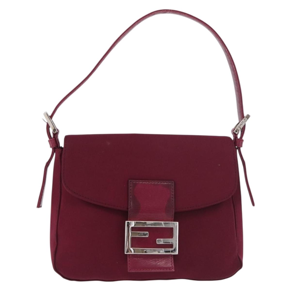 FENDI Mamma Baguette Shoulder Bag Cotton Jersey Bordeaux Silver Auth 184562