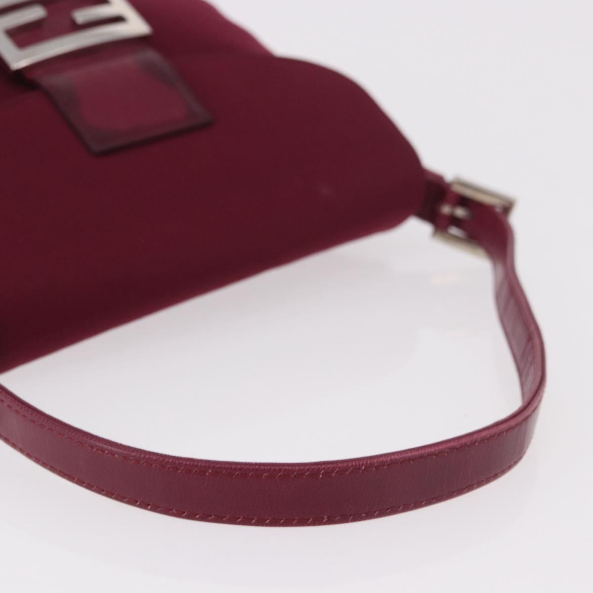 FENDI Mamma Baguette Shoulder Bag Cotton Jersey Bordeaux Silver Auth 184562