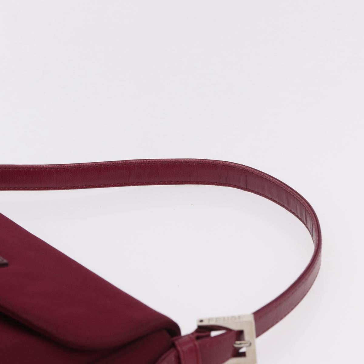 FENDI Mamma Baguette Shoulder Bag Cotton Jersey Bordeaux Silver Auth 184562