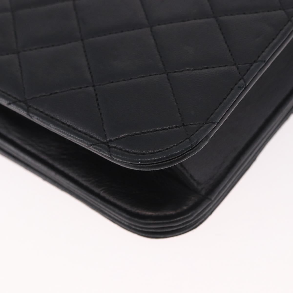 CHANEL Matelasse Chain Shoulder Bag Lamb Skin Black Gold CC Auth 184564