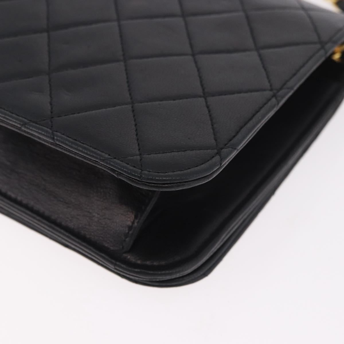 CHANEL Matelasse Chain Shoulder Bag Lamb Skin Black Gold CC Auth 184564