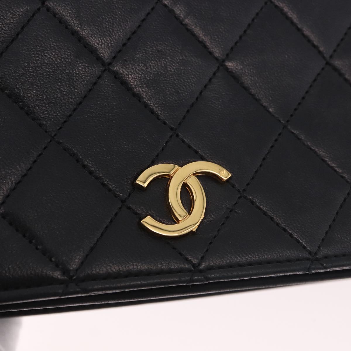 CHANEL Matelasse Chain Shoulder Bag Lamb Skin Black Gold CC Auth 184564