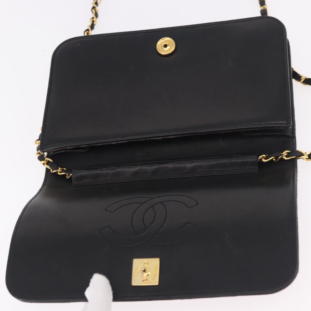 CHANEL Matelasse Chain Shoulder Bag Lamb Skin Black Gold CC Auth 184564