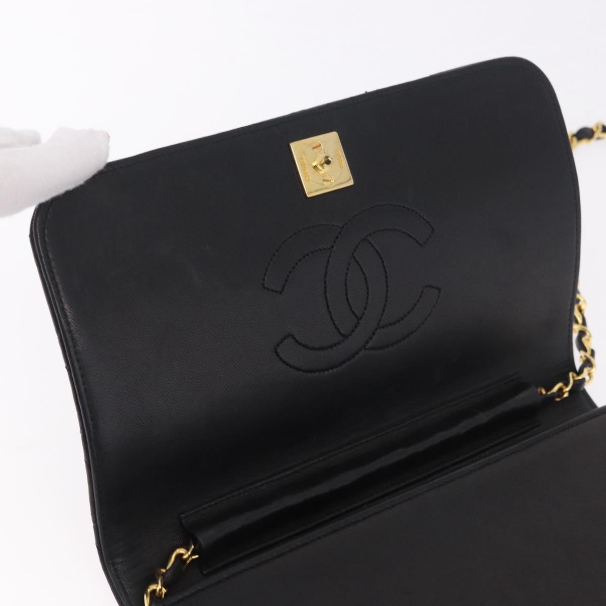 CHANEL Matelasse Chain Shoulder Bag Lamb Skin Black Gold CC Auth 184564