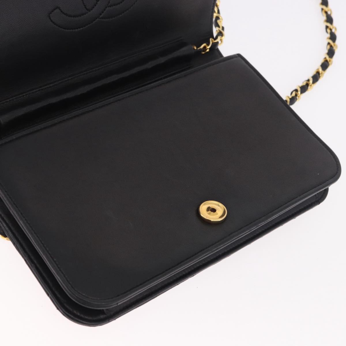 CHANEL Matelasse Chain Shoulder Bag Lamb Skin Black Gold CC Auth 184564