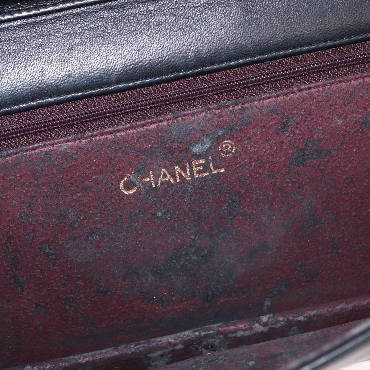 CHANEL Matelasse Chain Shoulder Bag Lamb Skin Black Gold CC Auth 184564