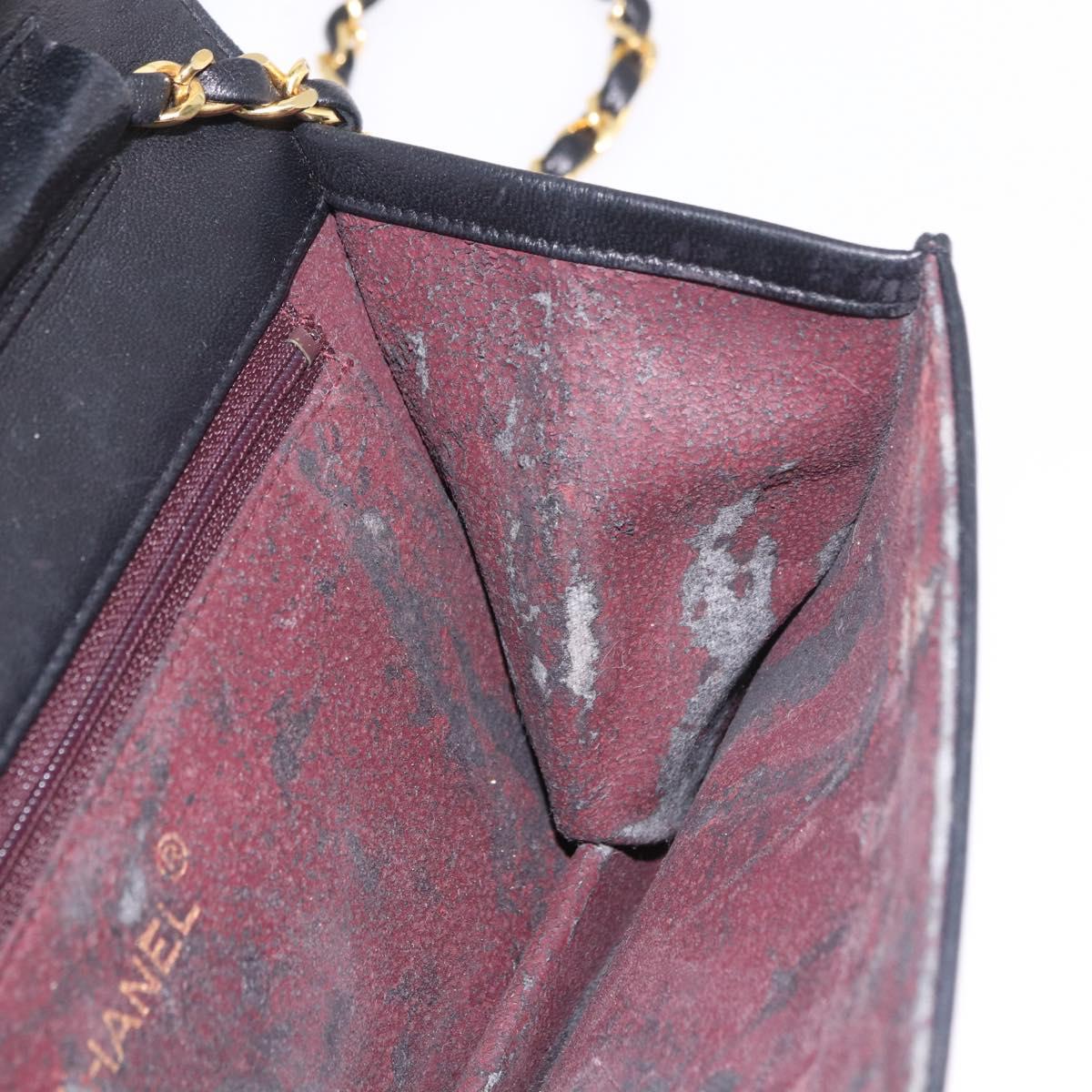 CHANEL Matelasse Chain Shoulder Bag Lamb Skin Black Gold CC Auth 184564