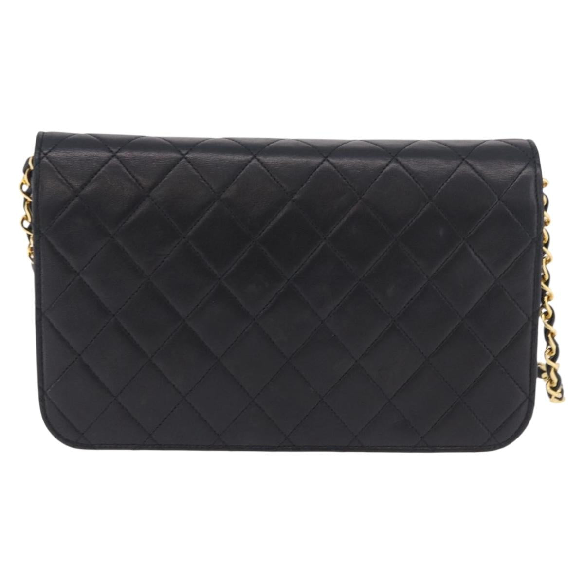 CHANEL Matelasse Chain Shoulder Bag Lamb Skin Black Gold CC Auth 184564