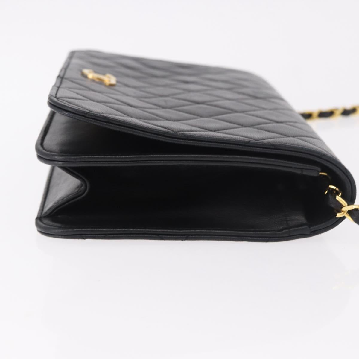 CHANEL Matelasse Chain Shoulder Bag Lamb Skin Black Gold CC Auth 184564