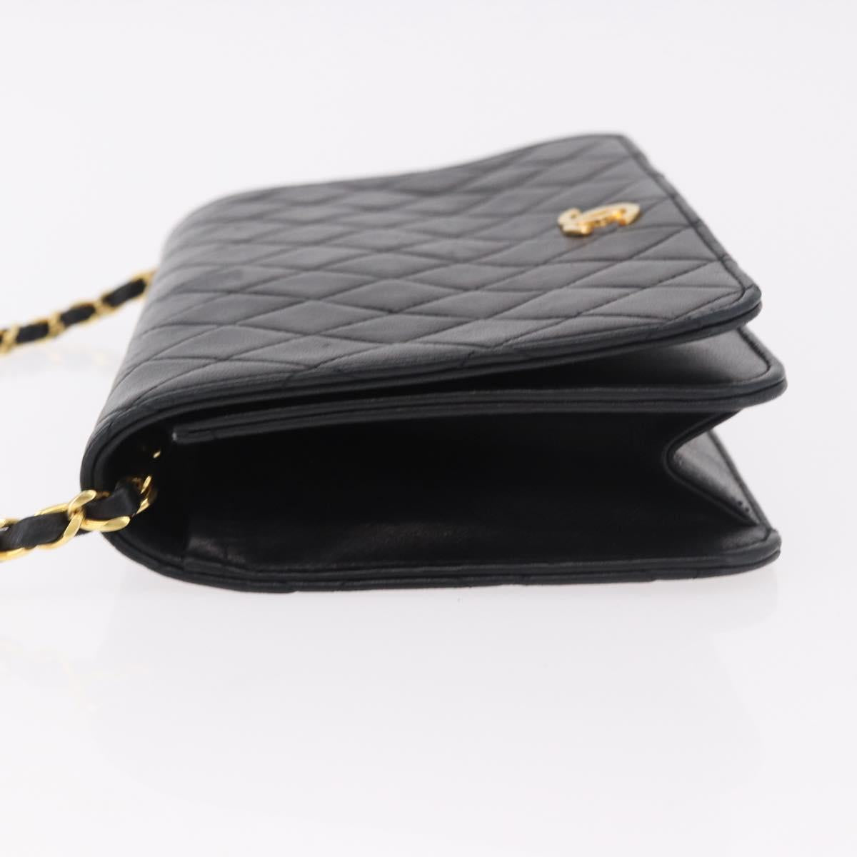 CHANEL Matelasse Chain Shoulder Bag Lamb Skin Black Gold CC Auth 184564
