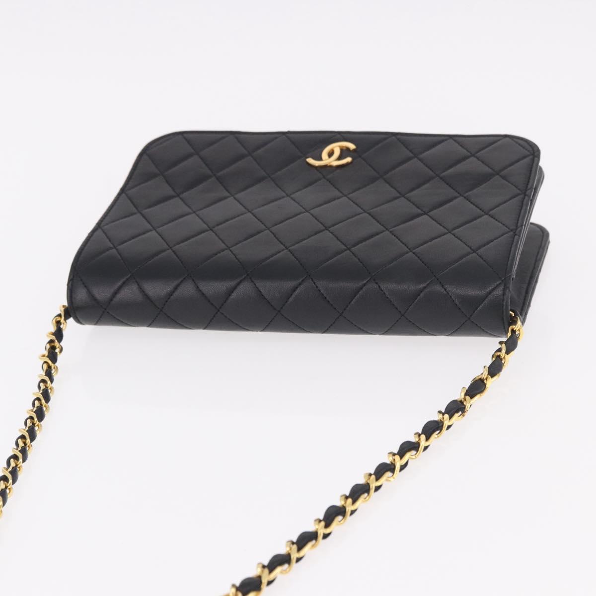 CHANEL Matelasse Chain Shoulder Bag Lamb Skin Black Gold CC Auth 184564