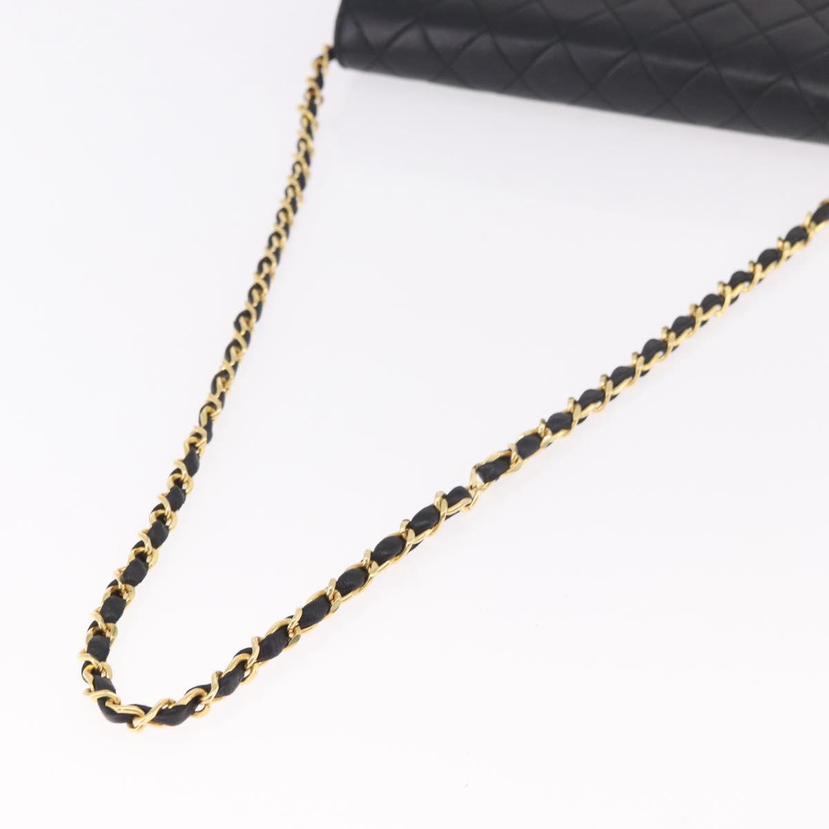 CHANEL Matelasse Chain Shoulder Bag Lamb Skin Black Gold CC Auth 184564