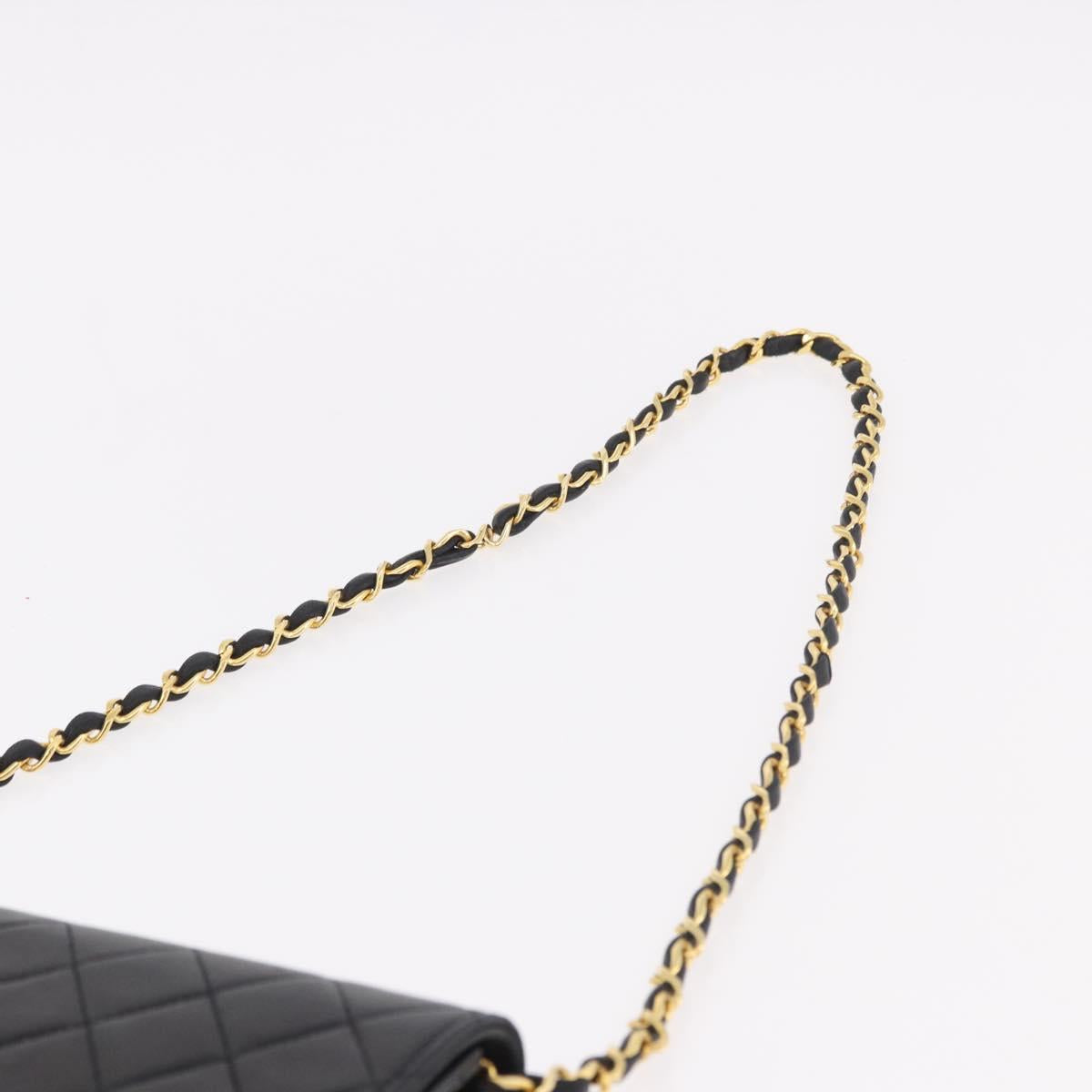 CHANEL Matelasse Chain Shoulder Bag Lamb Skin Black Gold CC Auth 184564