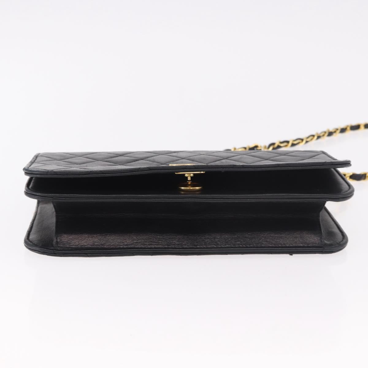 CHANEL Matelasse Chain Shoulder Bag Lamb Skin Black Gold CC Auth 184564