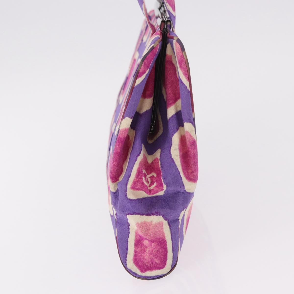 CHANEL Hand Bag Satin Purple Silver CC Auth 184566A