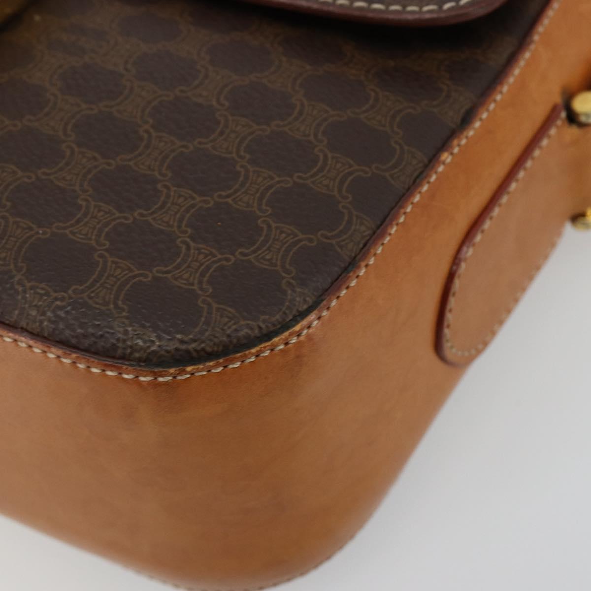 CELINE Macadam Canvas Horse Carriage Bag PVC Leather Brown Gold Auth 184567