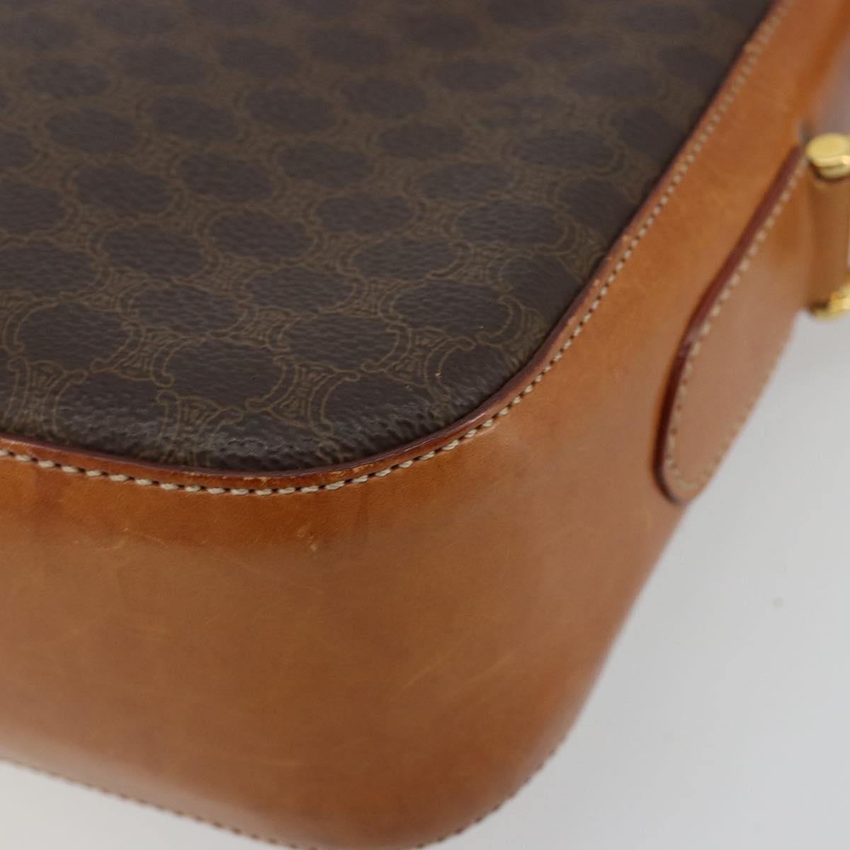 CELINE Macadam Canvas Horse Carriage Bag PVC Leather Brown Gold Auth 184567