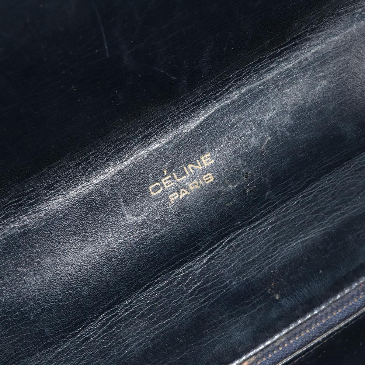 CELINE C Sulky Horse Carriage Shoulder Bag Canvas Navy Gold Auth 184574