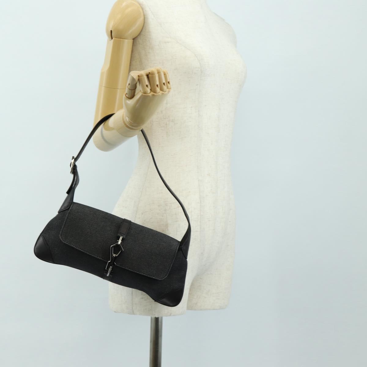 GUCCI Jackie Shoulder Bag Denim Black Silver 90667 Auth 184577SAM