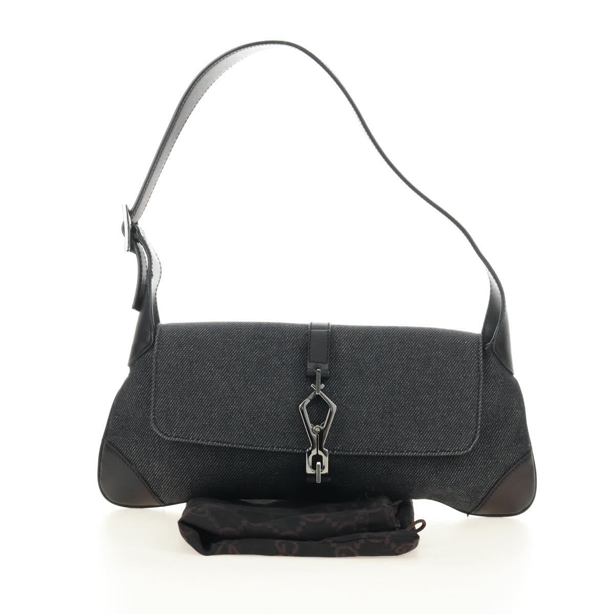 GUCCI Jackie Shoulder Bag Denim Black Silver 90667 Auth 184577SAM