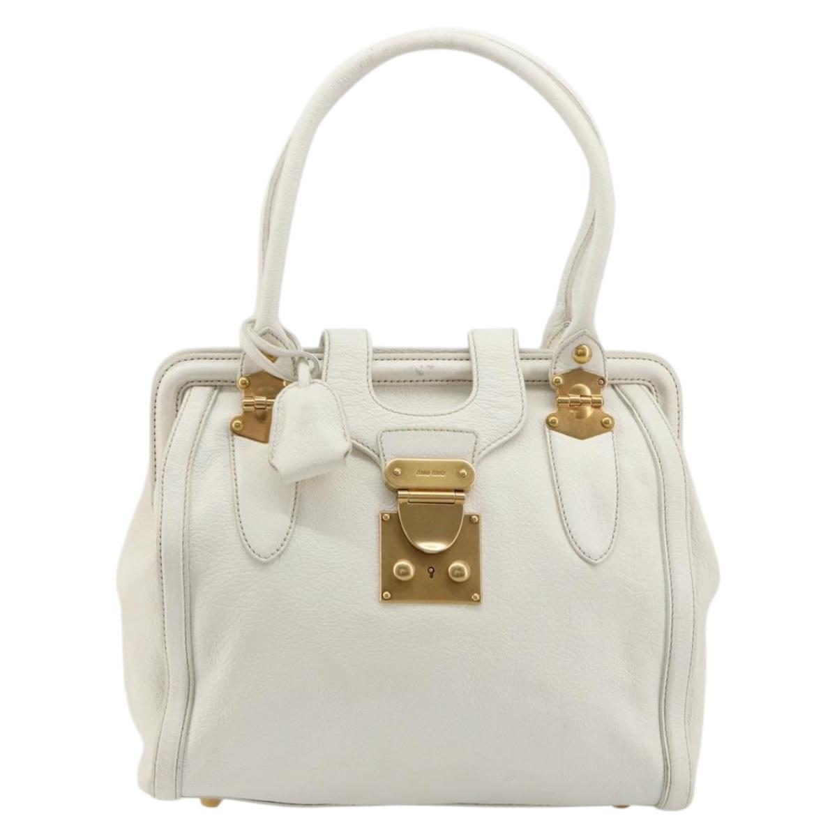 Miu Miu Hand Bag Leather White Gold Auth 184578