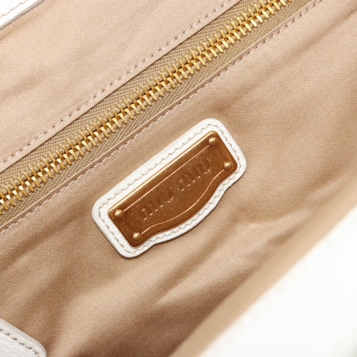 Miu Miu Hand Bag Leather White Gold Auth 184578