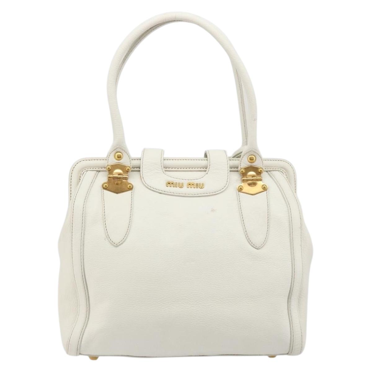 Miu Miu Hand Bag Leather White Gold Auth 184578