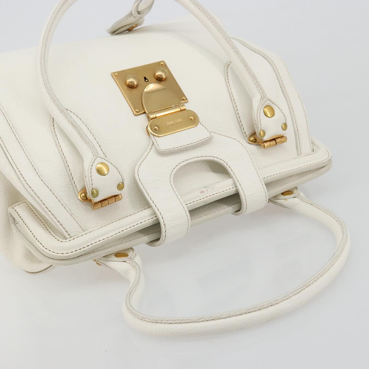 Miu Miu Hand Bag Leather White Gold Auth 184578