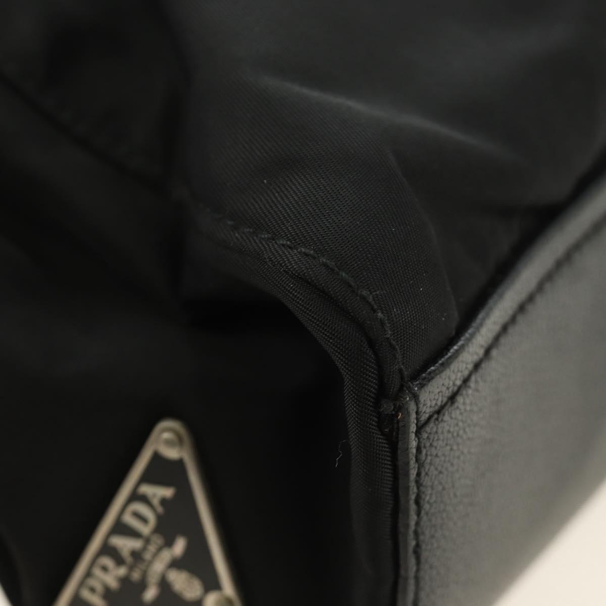 PRADA Shoulder Bag Nylon Leather Black Silver Auth 184579V