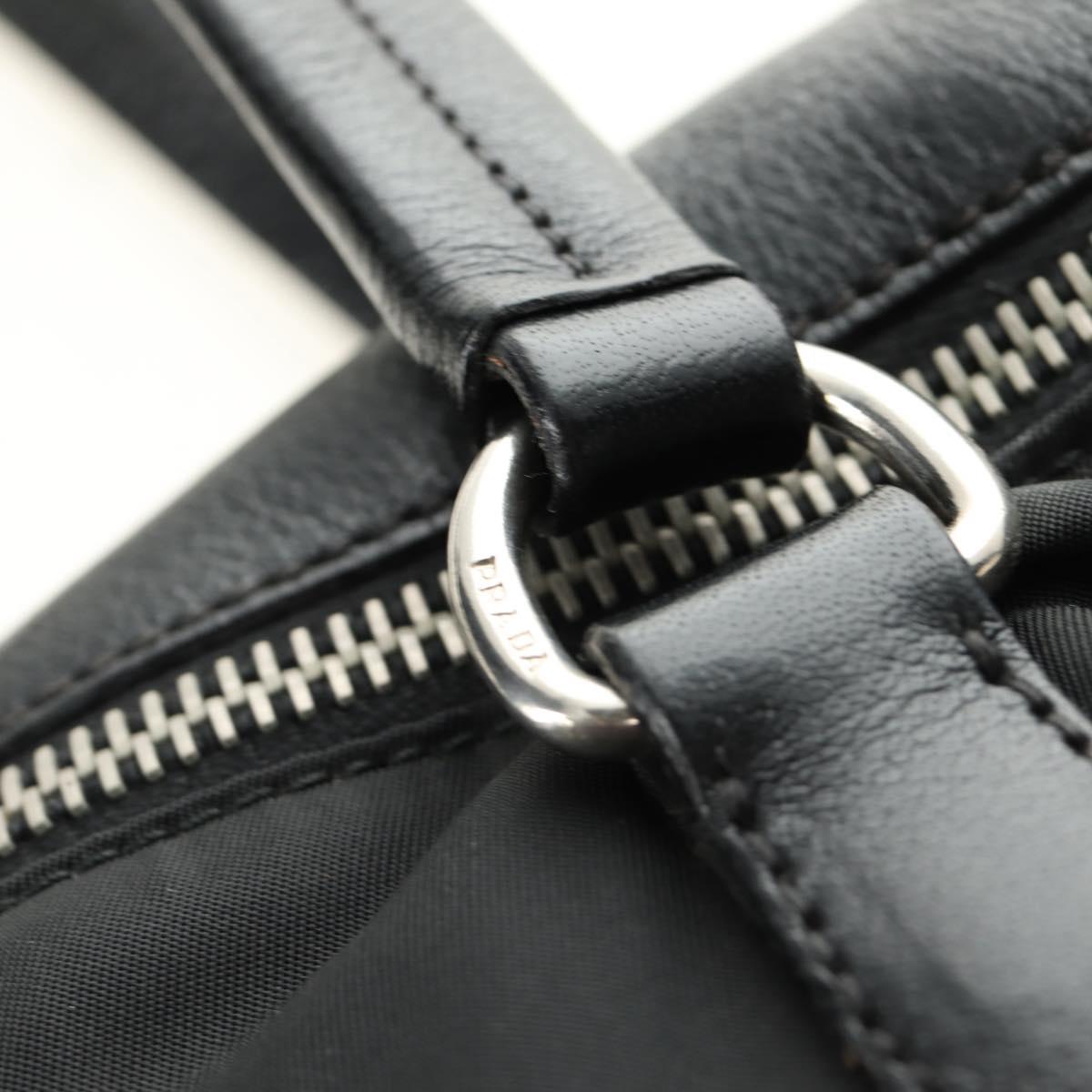 PRADA Shoulder Bag Nylon Leather Black Silver Auth 184579V