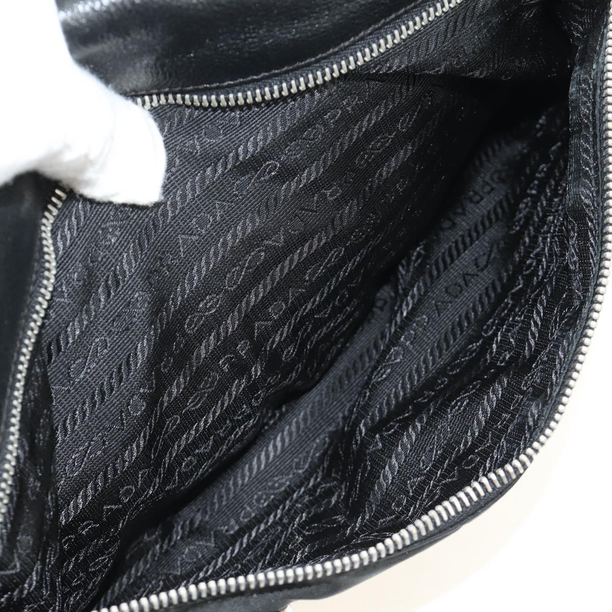 PRADA Shoulder Bag Nylon Leather Black Silver Auth 184579V