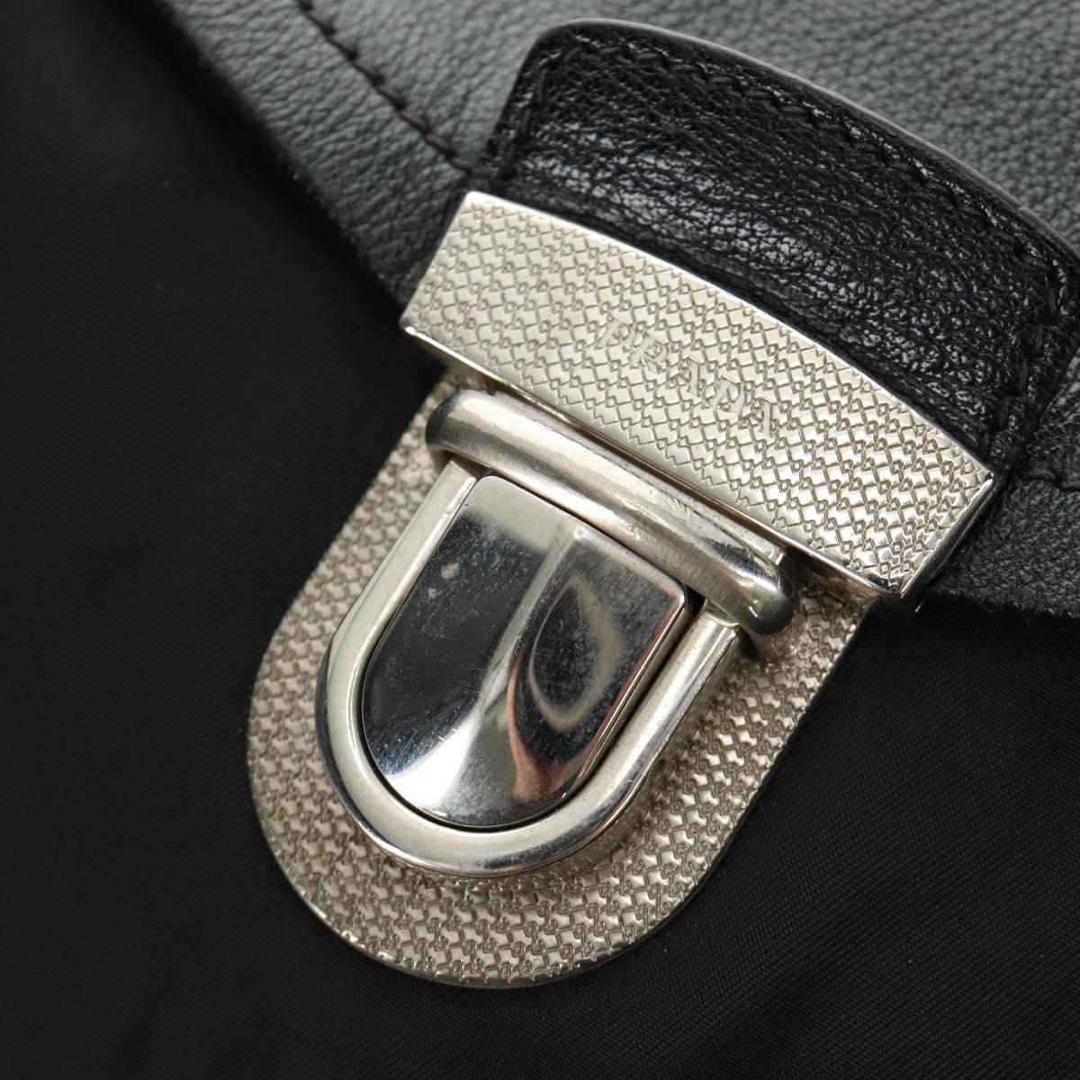 PRADA Shoulder Bag Nylon Leather Black Silver Auth 184579V