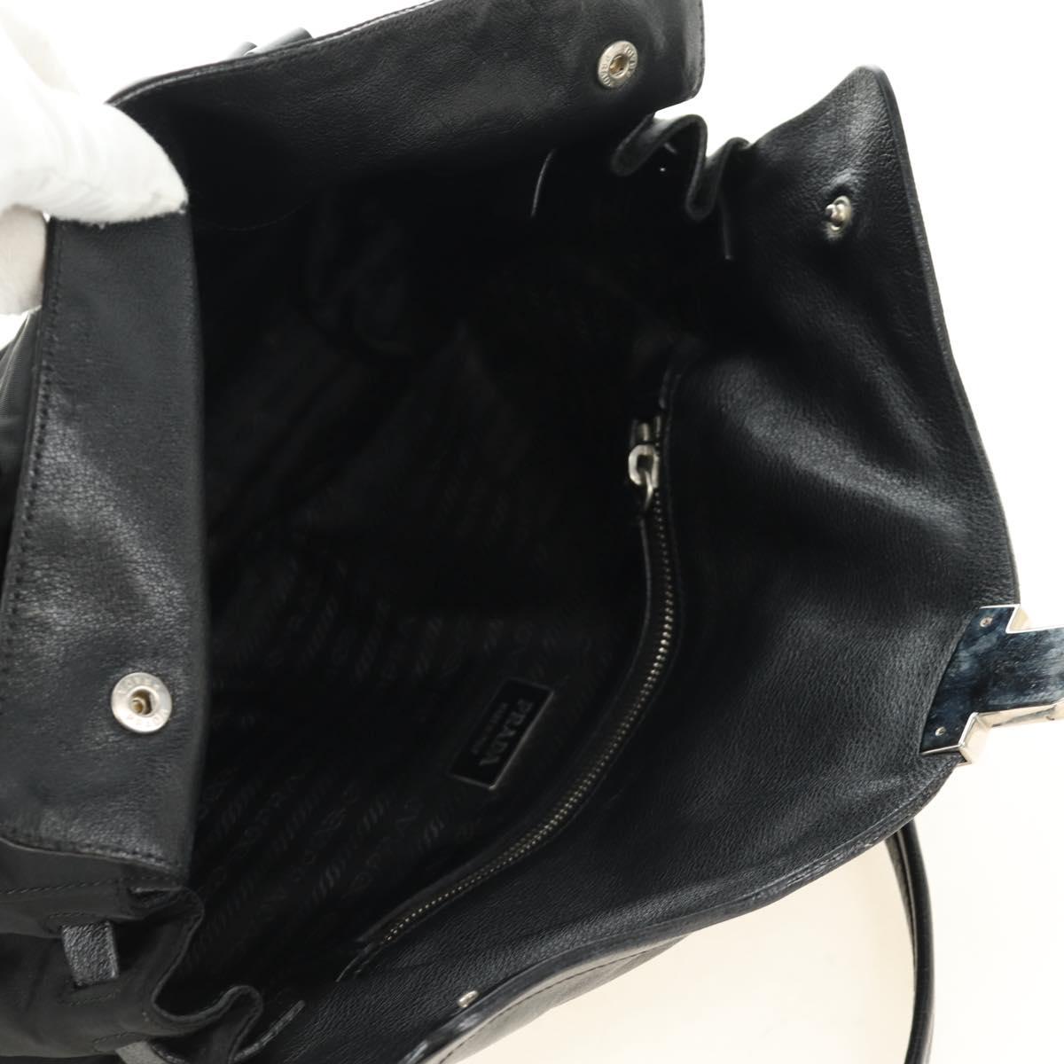 PRADA Shoulder Bag Nylon Leather Black Silver Auth 184579V