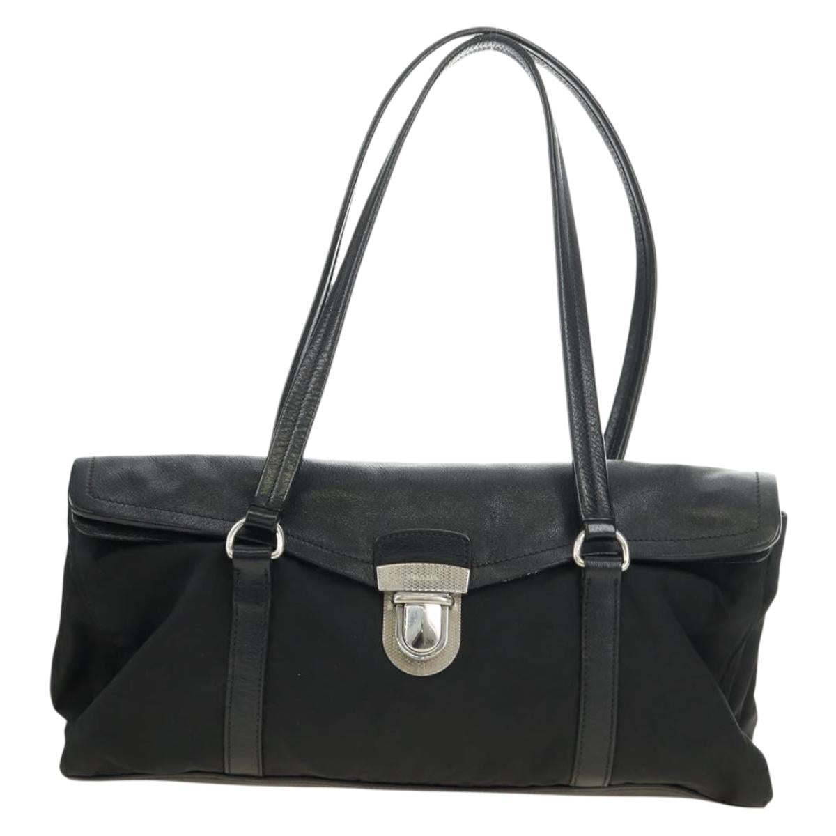 PRADA Shoulder Bag Nylon Leather Black Silver Auth 184579V