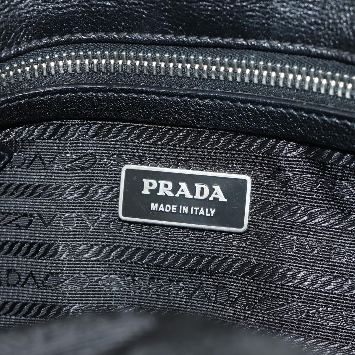PRADA Shoulder Bag Nylon Leather Black Silver Auth 184579V