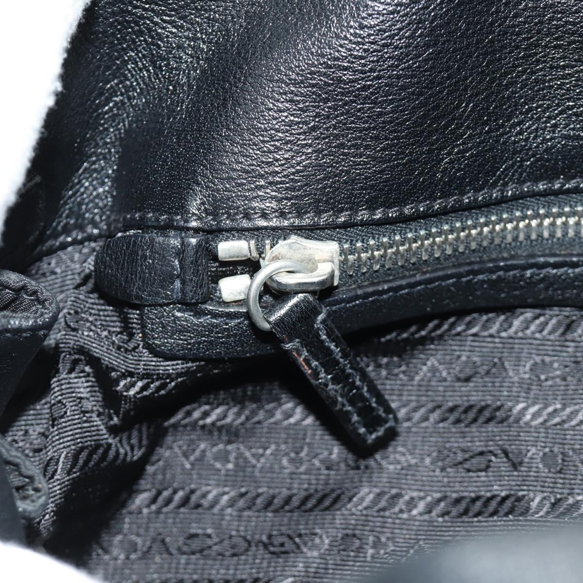 PRADA Shoulder Bag Nylon Leather Black Silver Auth 184579V