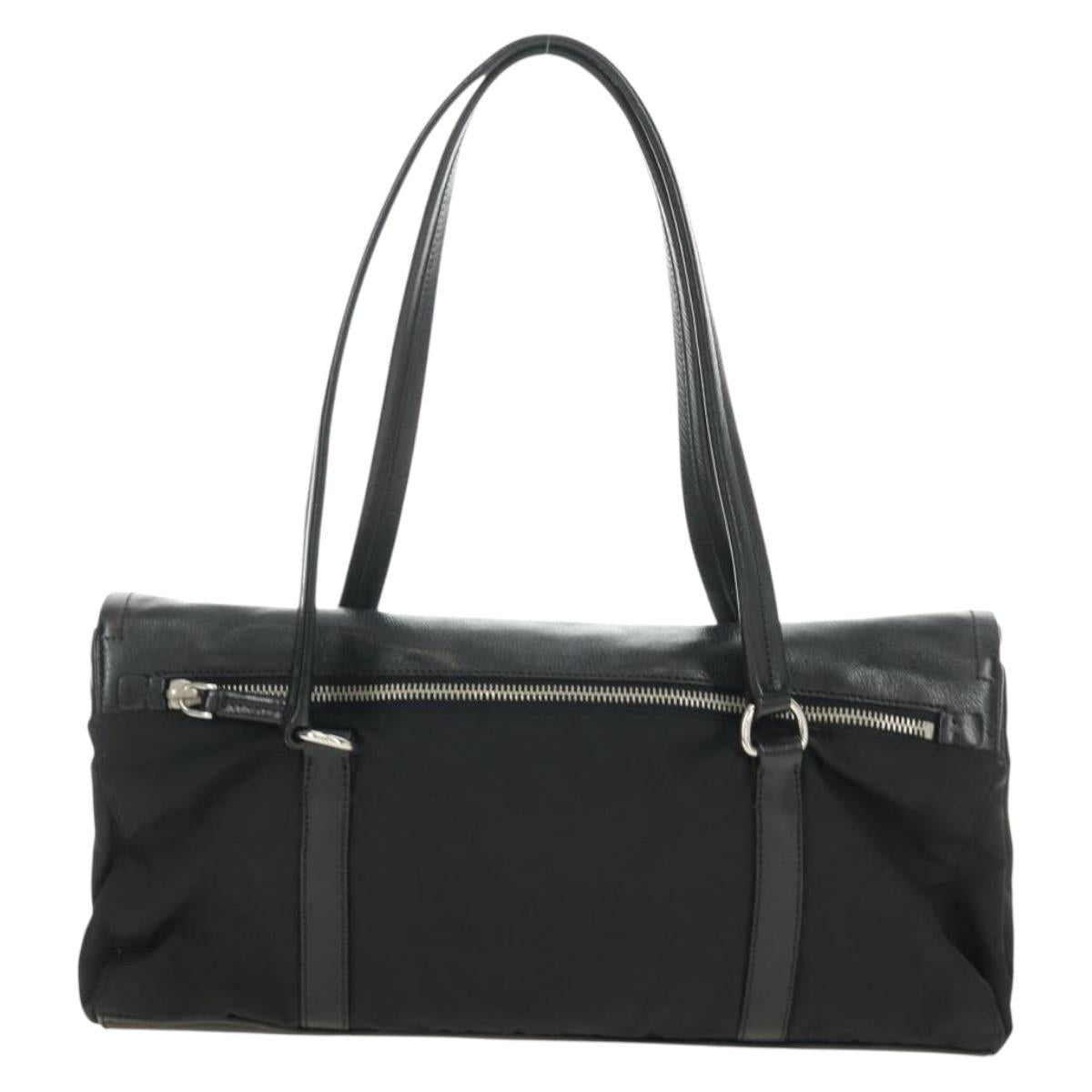 PRADA Shoulder Bag Nylon Leather Black Silver Auth 184579V