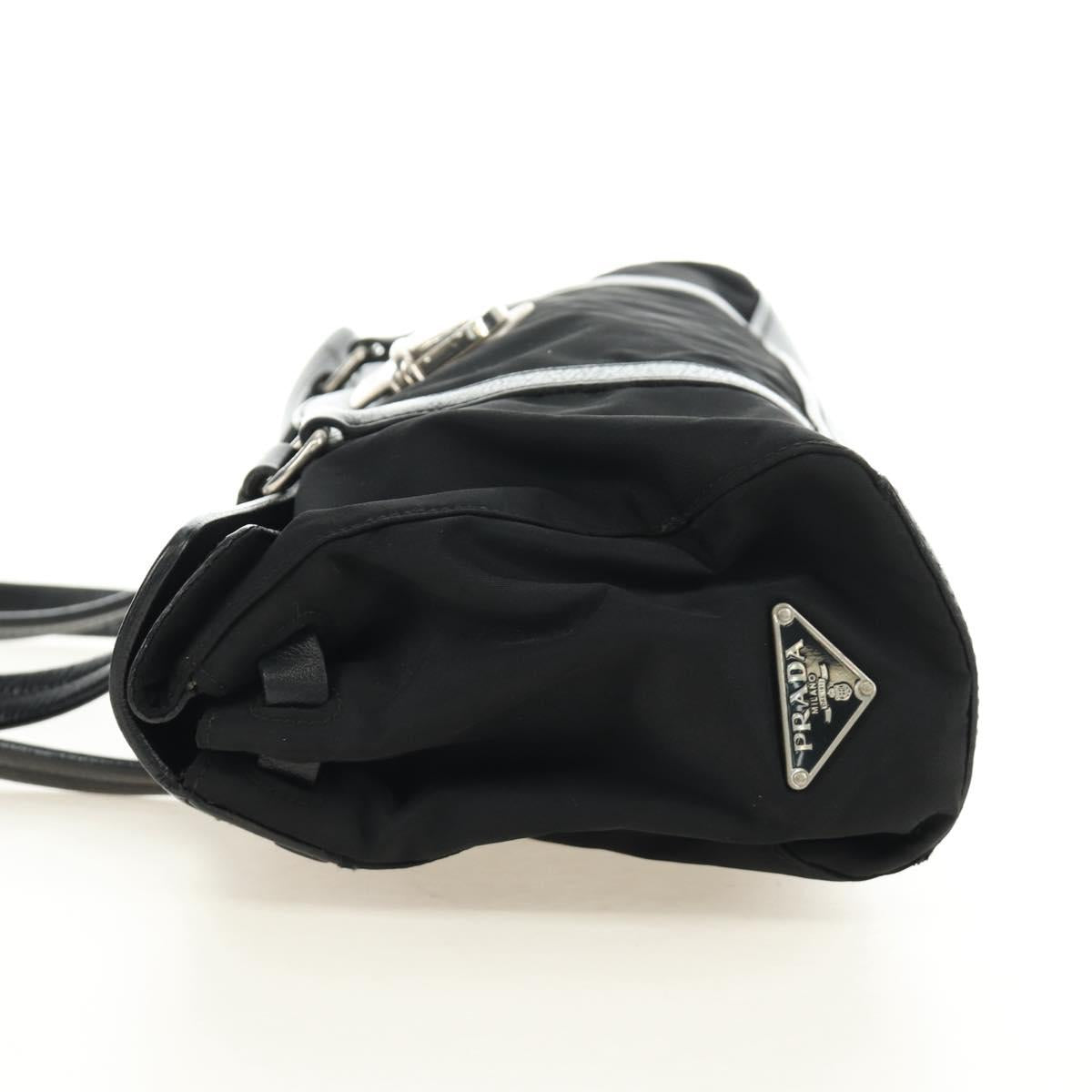 PRADA Shoulder Bag Nylon Leather Black Silver Auth 184579V